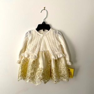 American Princess beautiful gold, cream sleeveless dress with cardigan size 9mo